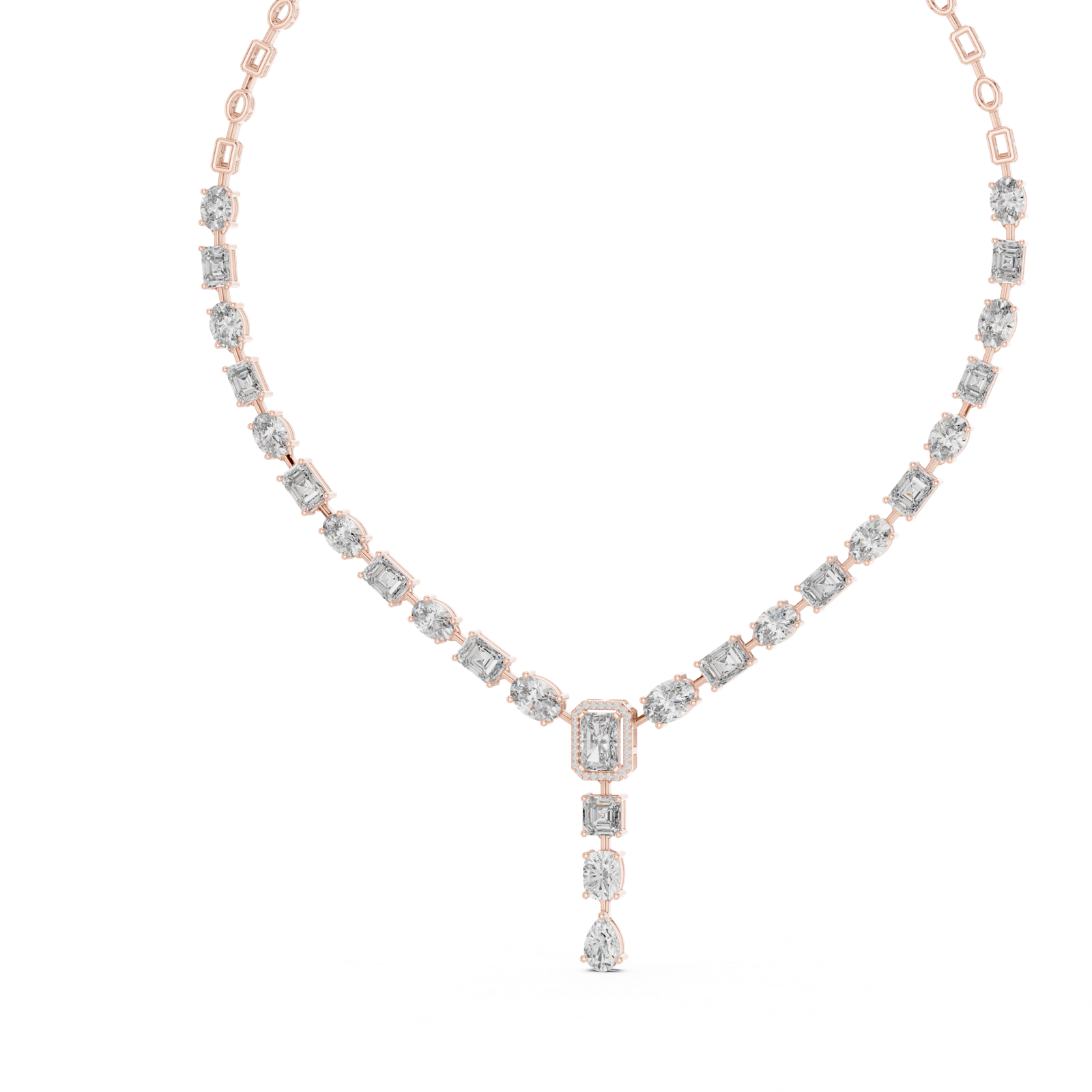 14K Solid Gold Lab Diamond Tennis Necklace, Rose Gold, view 2