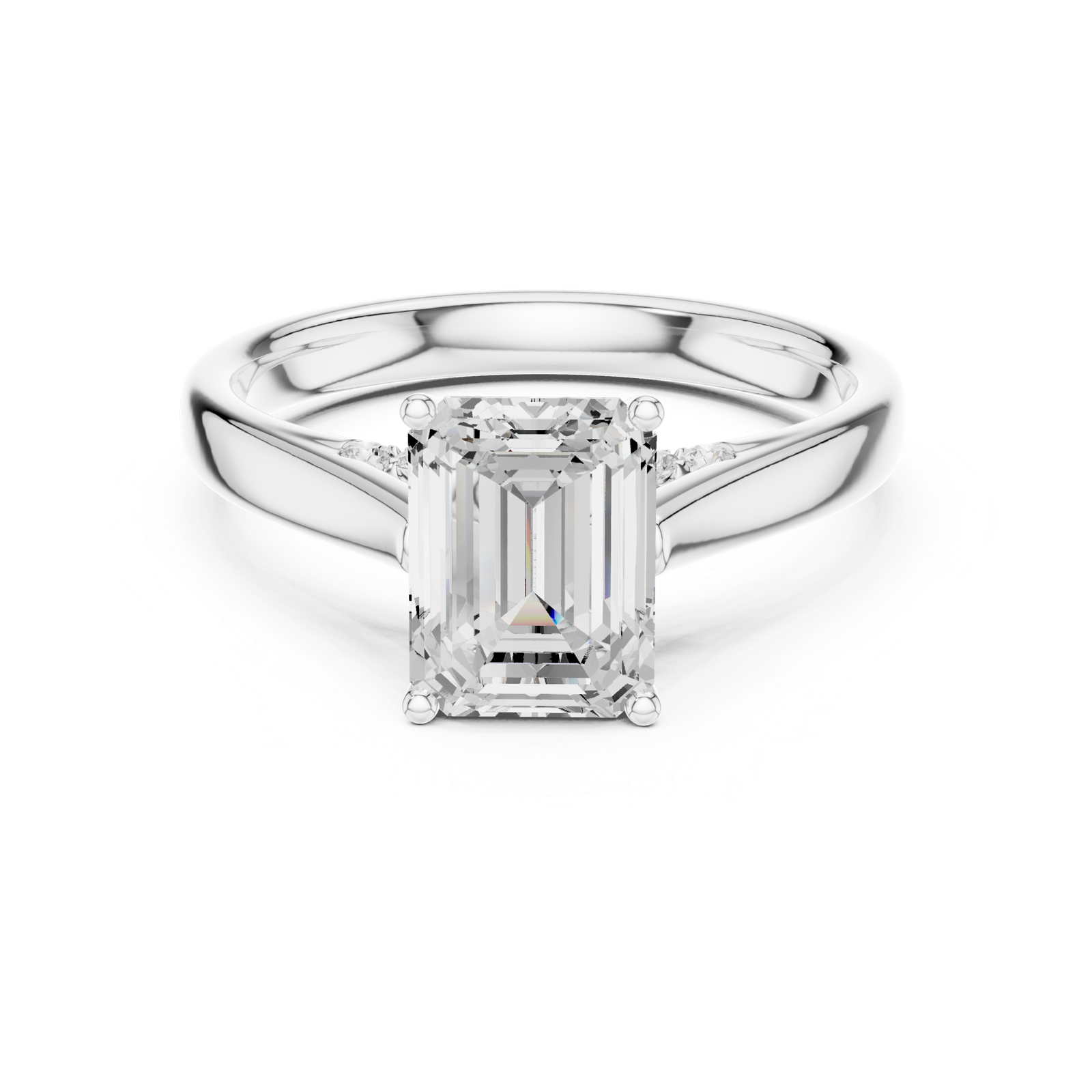 Gold Jewelry, Emerald center stone, White Gold, view 4
