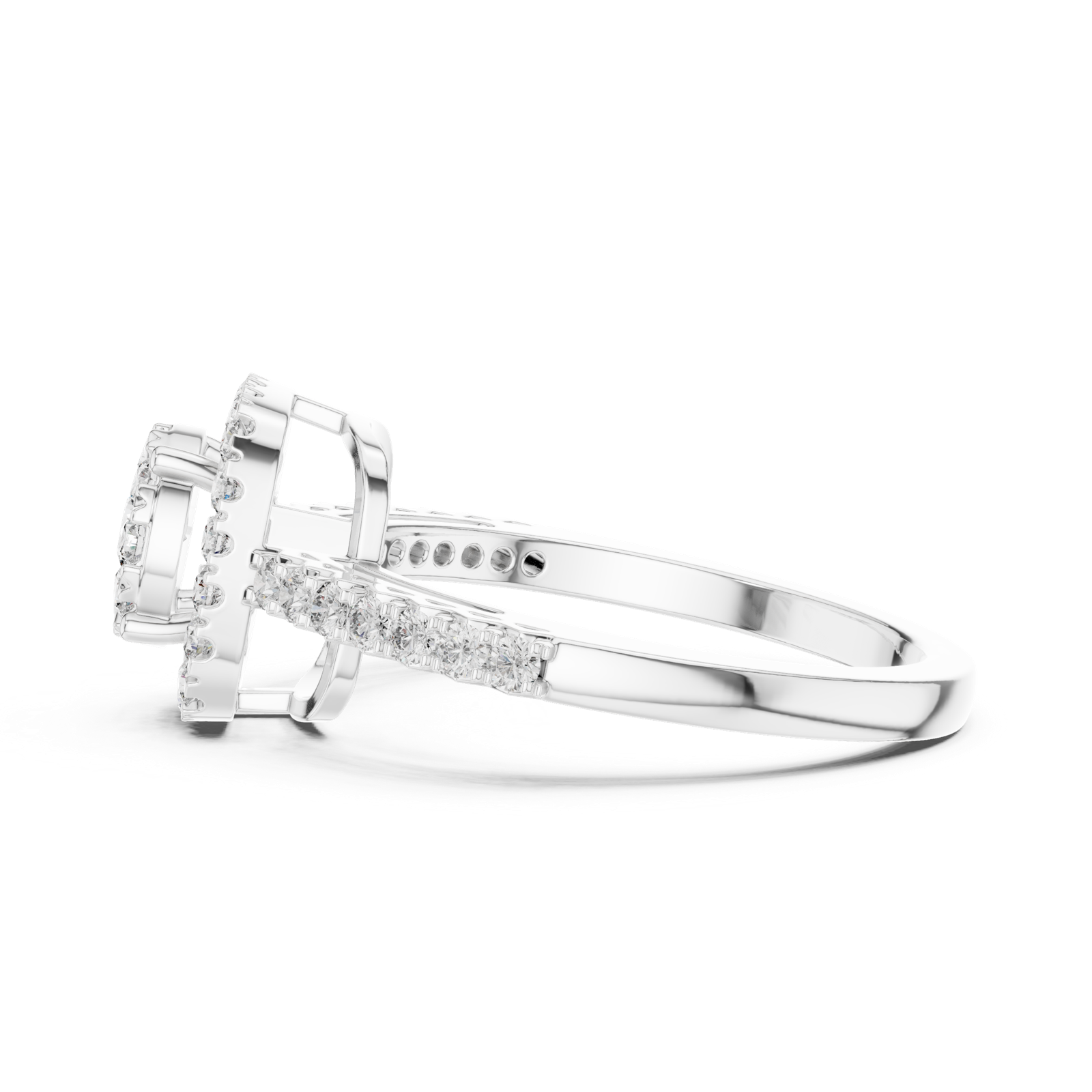 14K Solid Gold Lab Diamond Halo Ring, White Gold, view 3