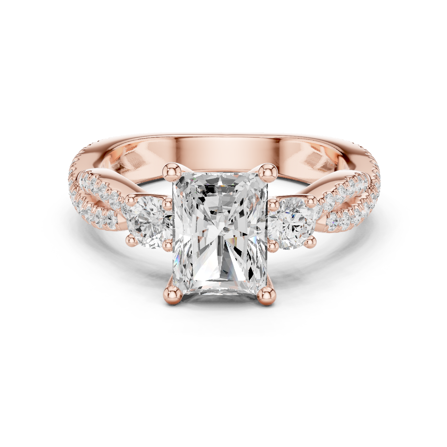 Gold Ring DDLR-281, Radiant center stone, Rose Gold