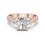 Gold Ring DDLR-281, Radiant center stone, Rose Gold