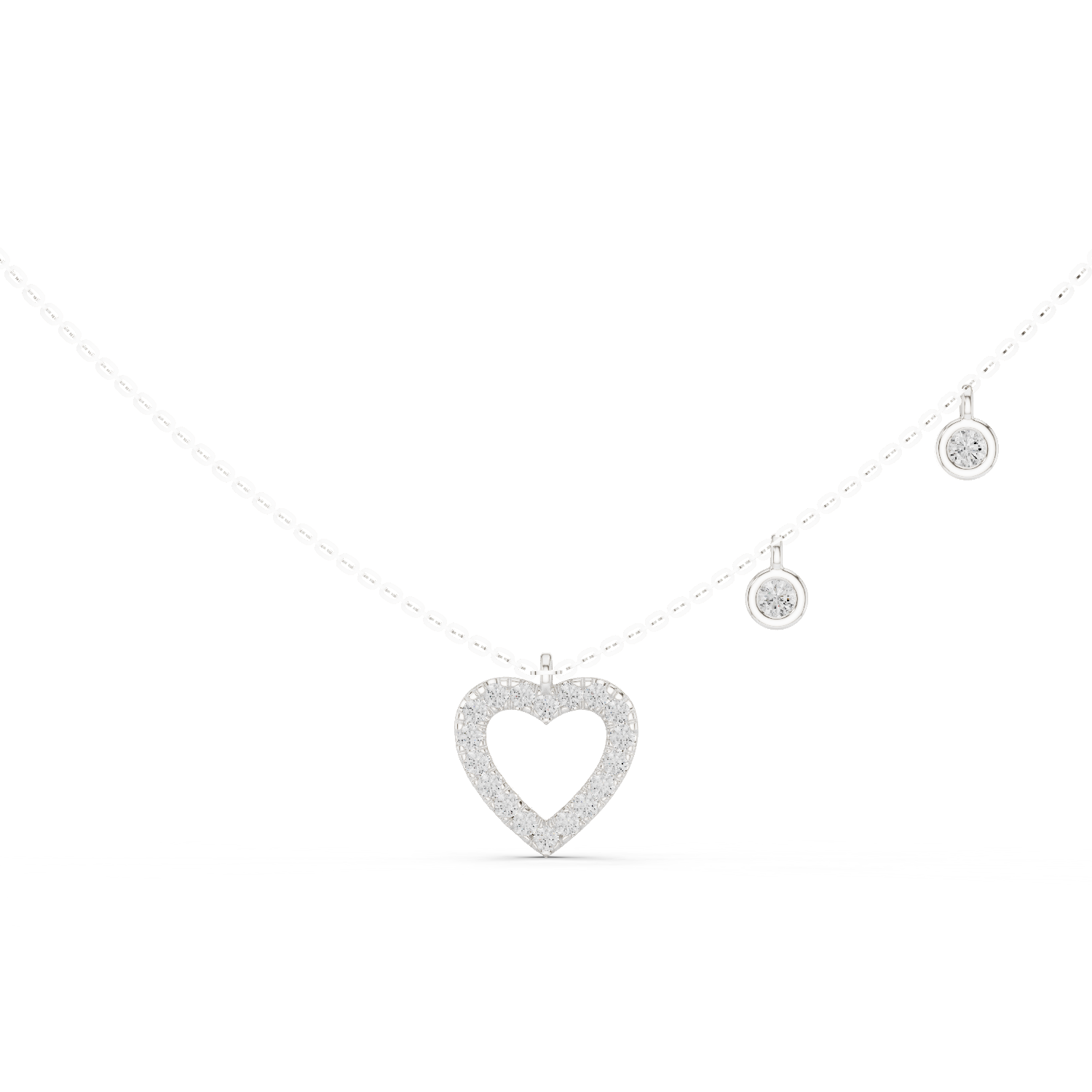 14K Solid Gold Lab Diamond Heart Pendant Necklace, White Gold