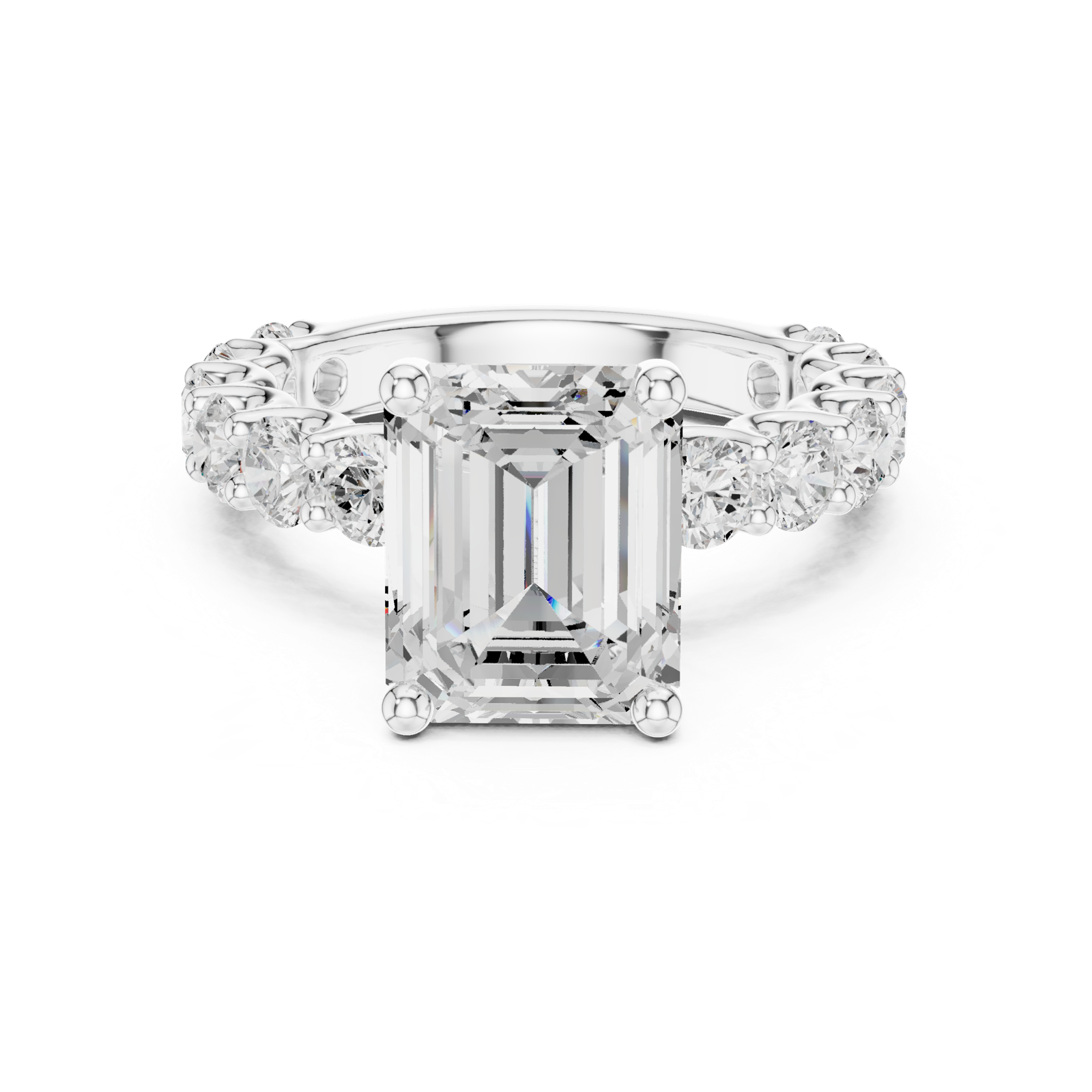 Gold Ring DDLR-087, Emerald center stone, White Gold, view 4