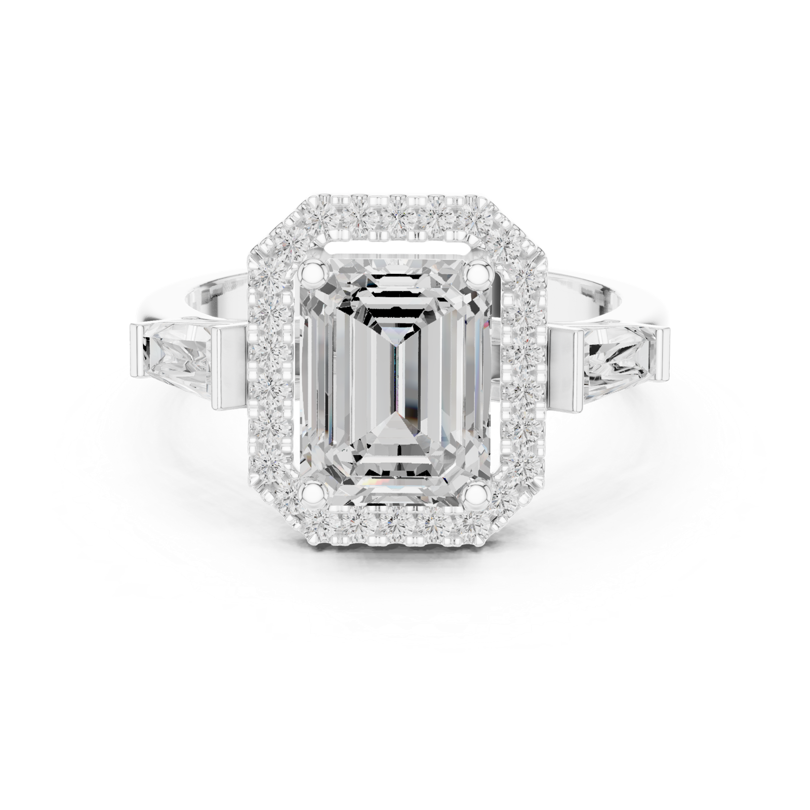 Gold Ring, Emerald center stone, White Gold, view 4