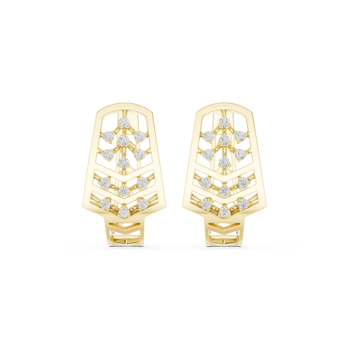 14K Solid Gold Lab Diamond Cluster Earrings, Yellow Gold