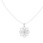 14K Solid Gold Lab Diamond Flower Pendant Necklace, White Gold, view 1