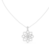 14K Solid Gold Lab Diamond Flower Pendant Necklace, White Gold, view 1