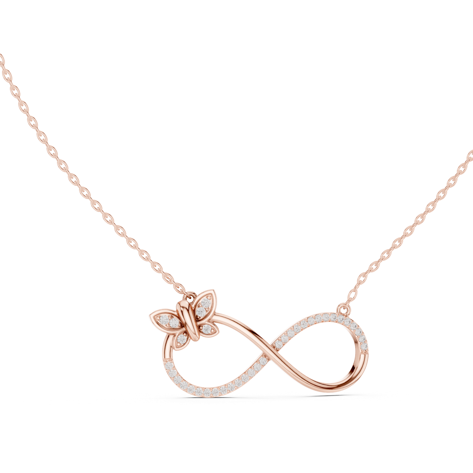 14K Solid Gold Lab Diamond Infinity Pendant Necklace, Rose Gold, view 1