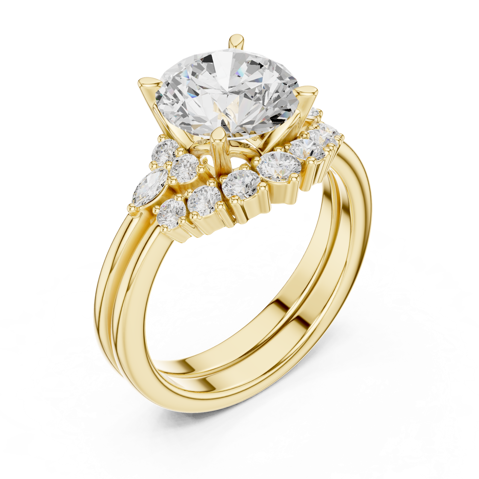 Gold Ring DDLR-440, Round center stone, Yellow Gold, view 2
