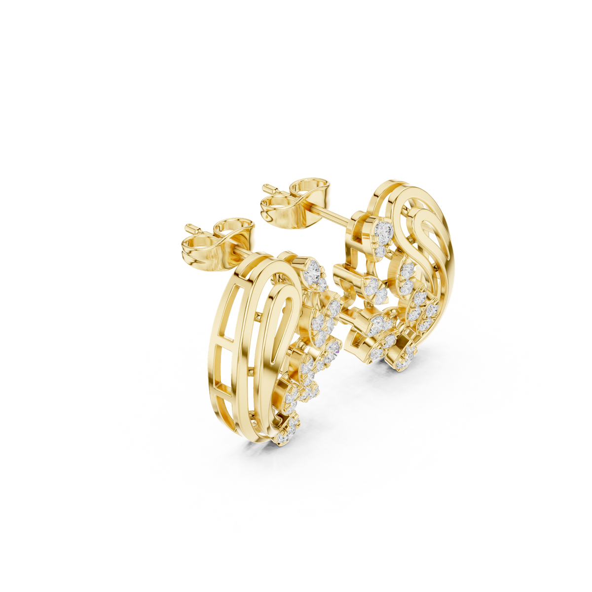 14K Solid Gold Lab Diamond Cluster Earrings, Yellow Gold, view 1