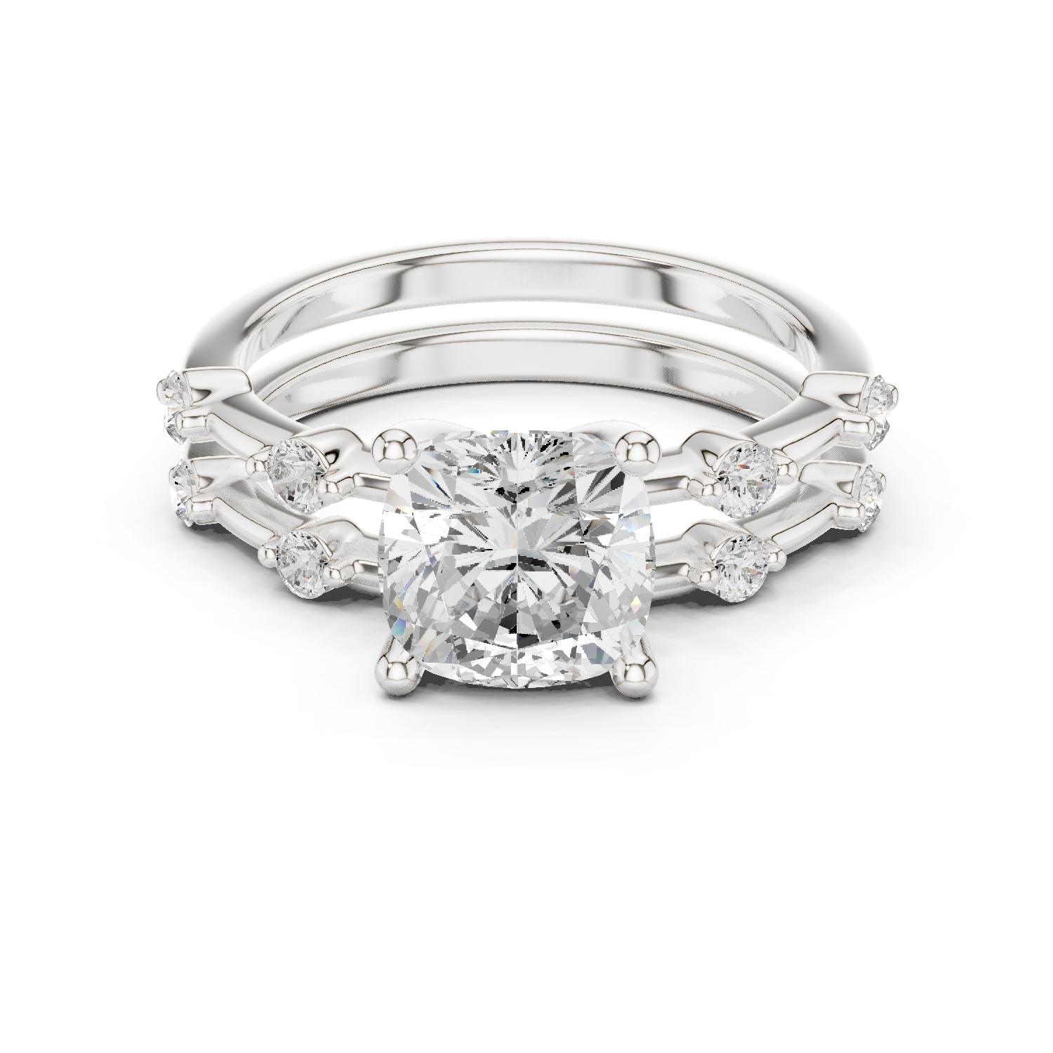 Gold Ring DDLR-441, Cushion center stone, White Gold