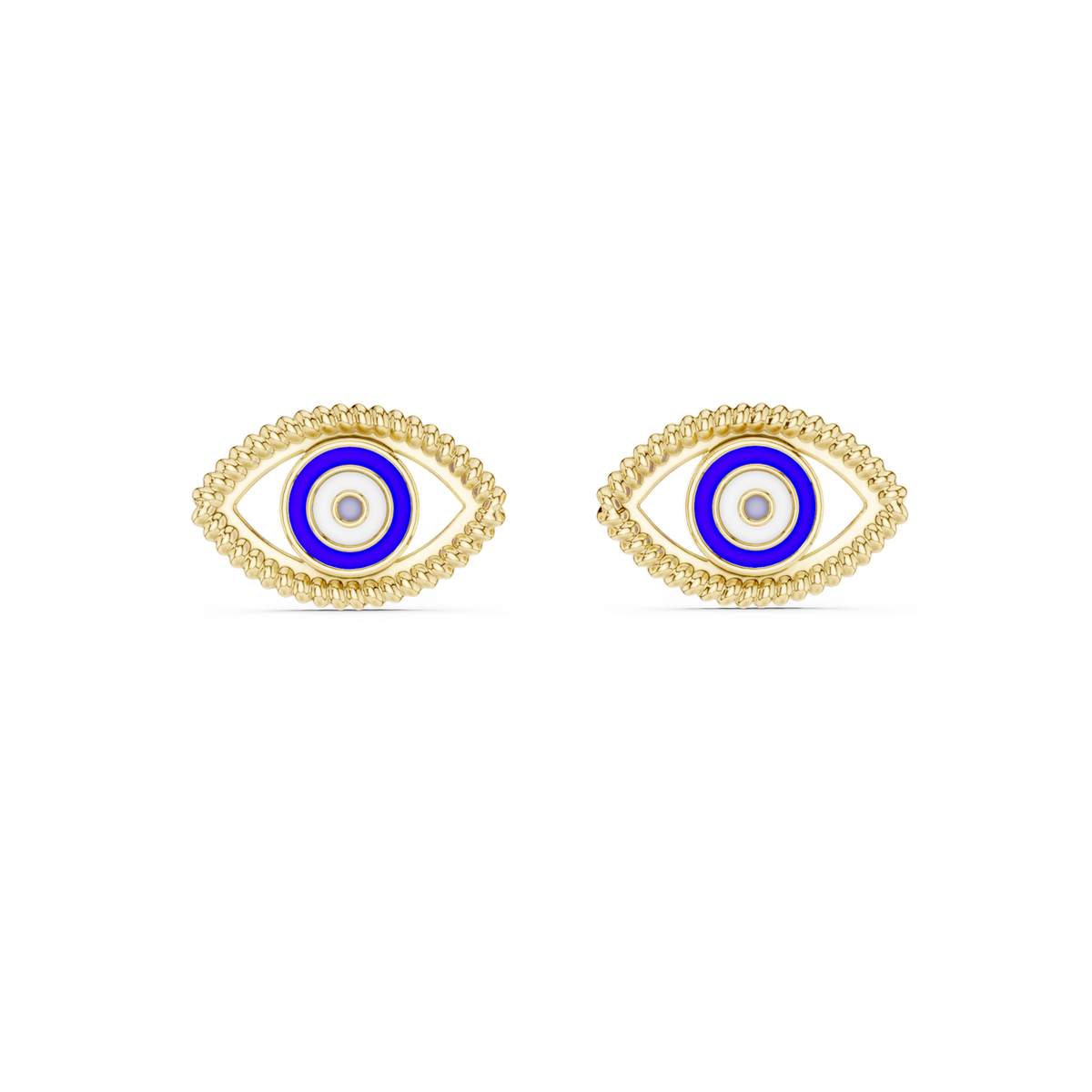 14K Solid Gold Evil Eye Stud Earrings, Yellow Gold