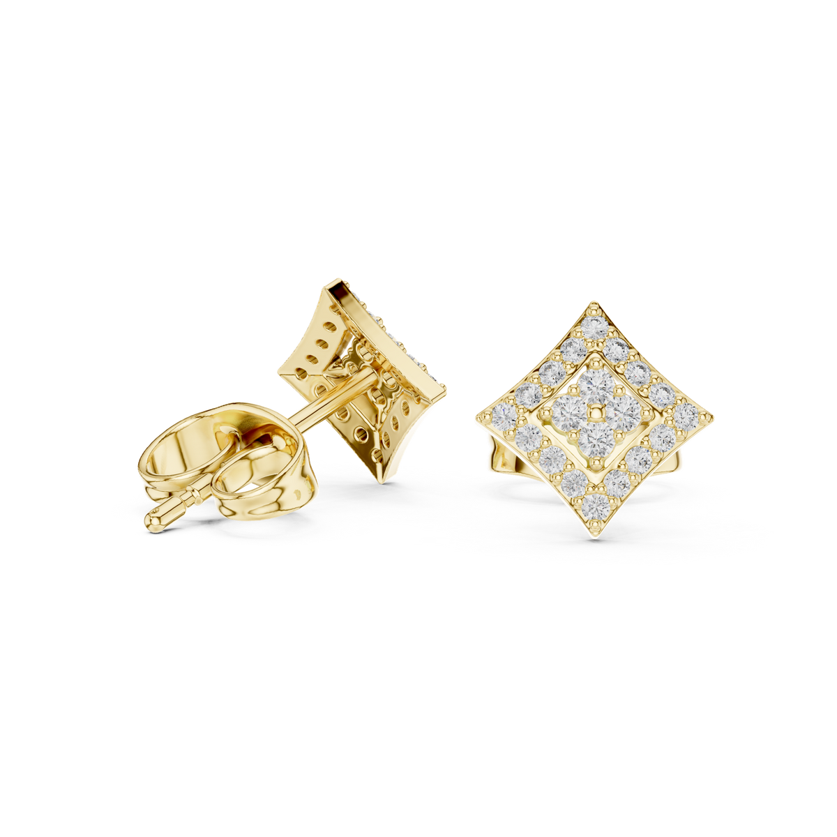 14K Solid Gold Lab Diamond Cluster Earrings, Yellow Gold, view 1