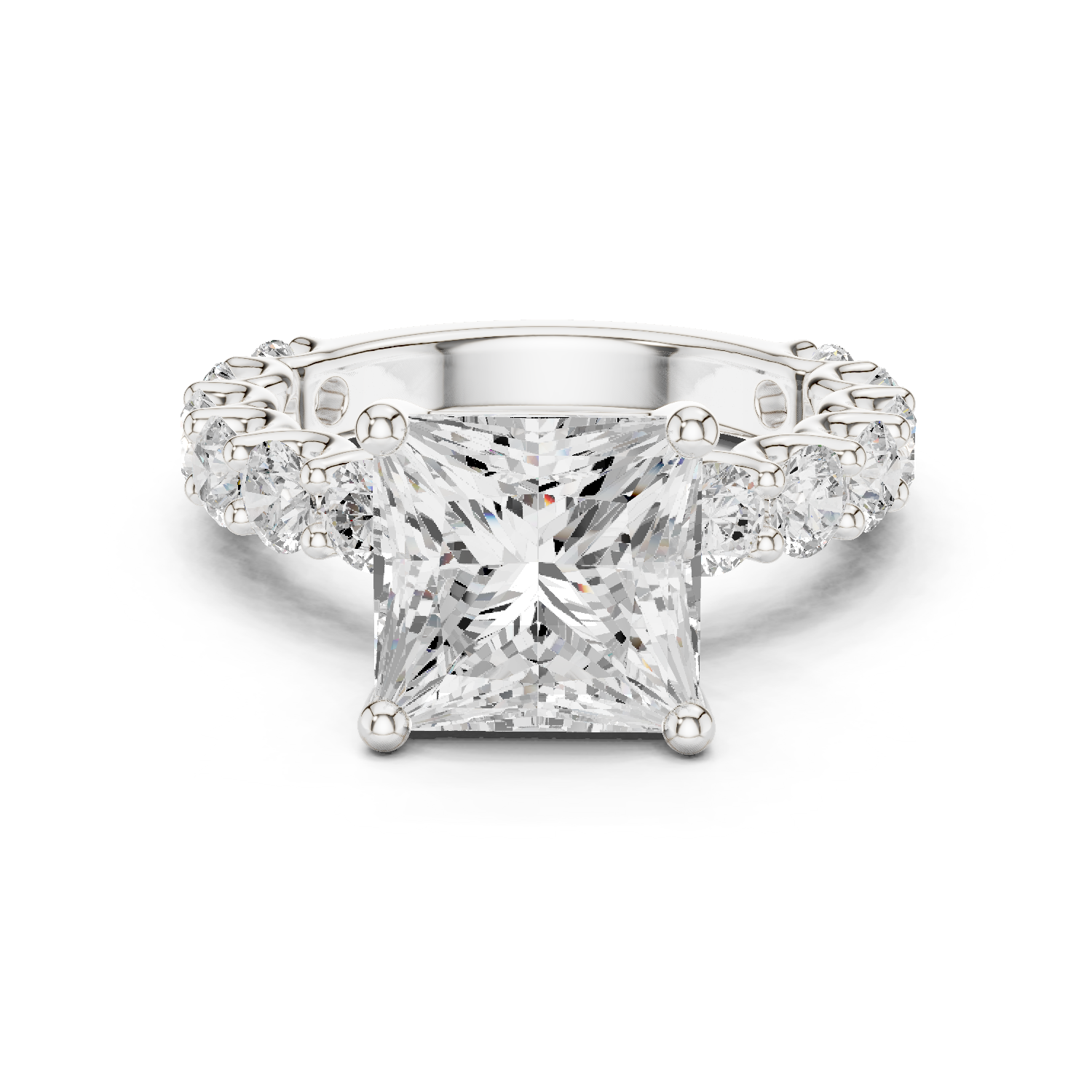 Gold Ring DDLR-087, Princess center stone, White Gold