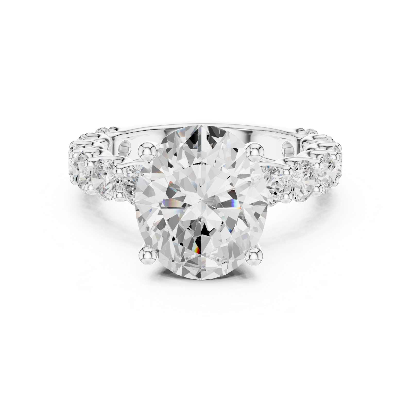 Gold Ring DDLR-087, Oval center stone, White Gold, view 4