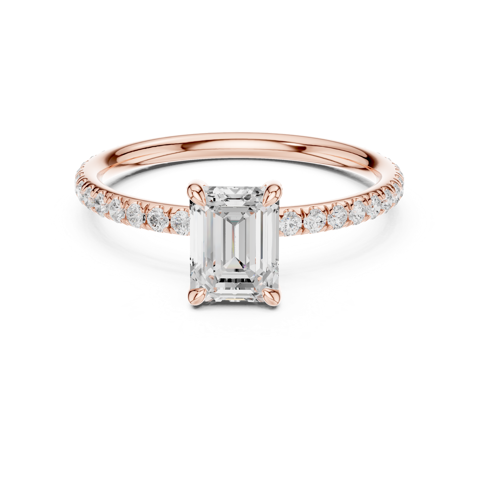 Gold Jewelry, Emerald center stone, Rose Gold, view 4