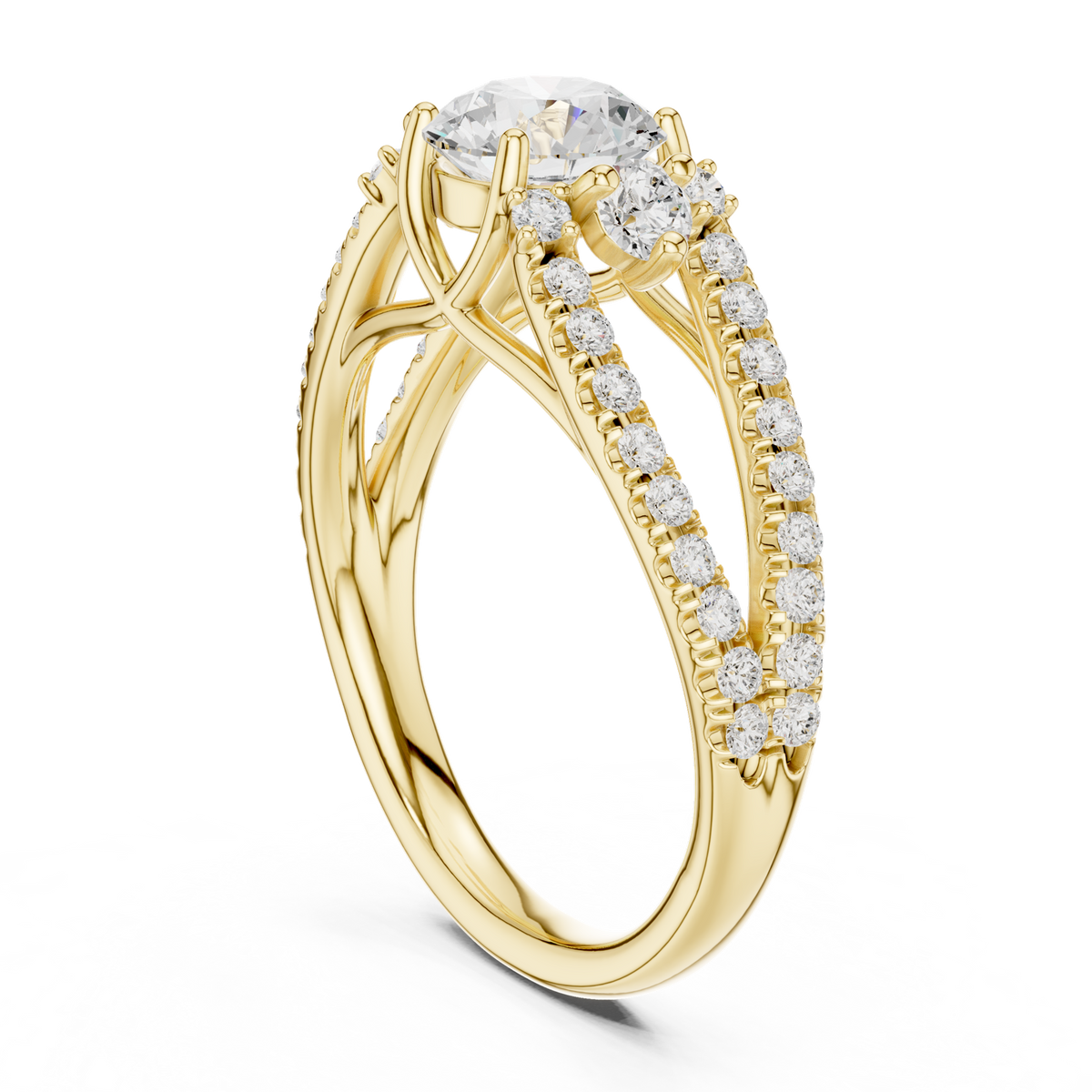 14K Solid Gold Lab Diamond Crossover Ring, Yellow Gold, view 1