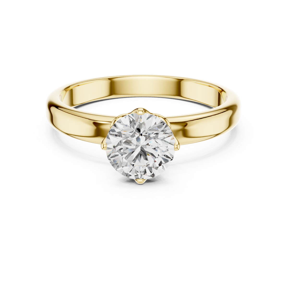 14K Solid Gold Lab Diamond Solitaire Ring, Yellow Gold