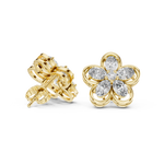 14K Solid Gold Lab Diamond Flower Cluster Earrings, Yellow Gold, view 1