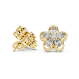 14K Solid Gold Lab Diamond Flower Cluster Earrings, Yellow Gold, view 1
