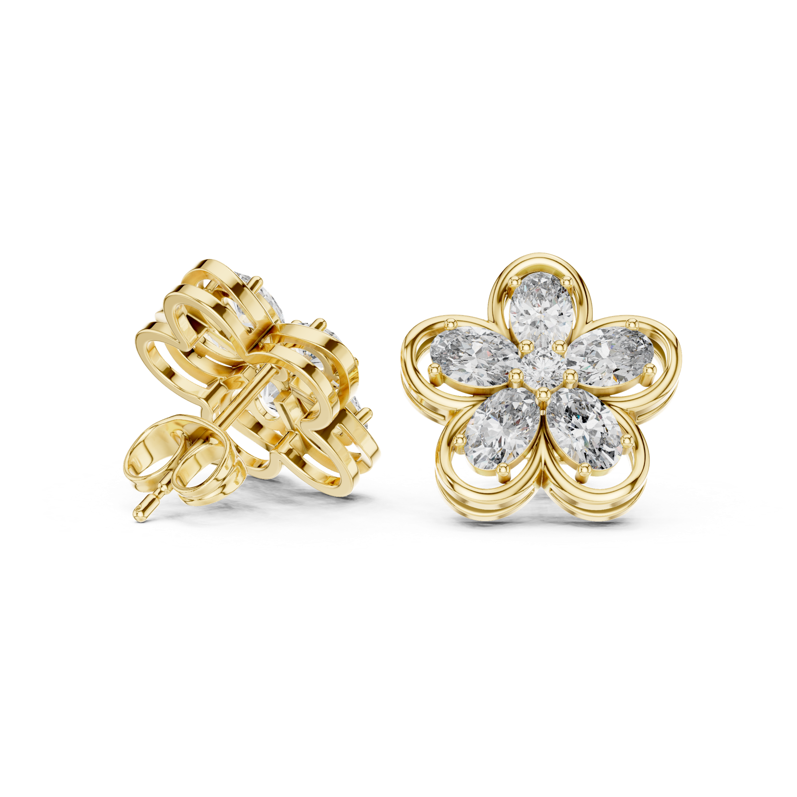 14K Solid Gold Lab Diamond Flower Cluster Earrings, Yellow Gold, view 1