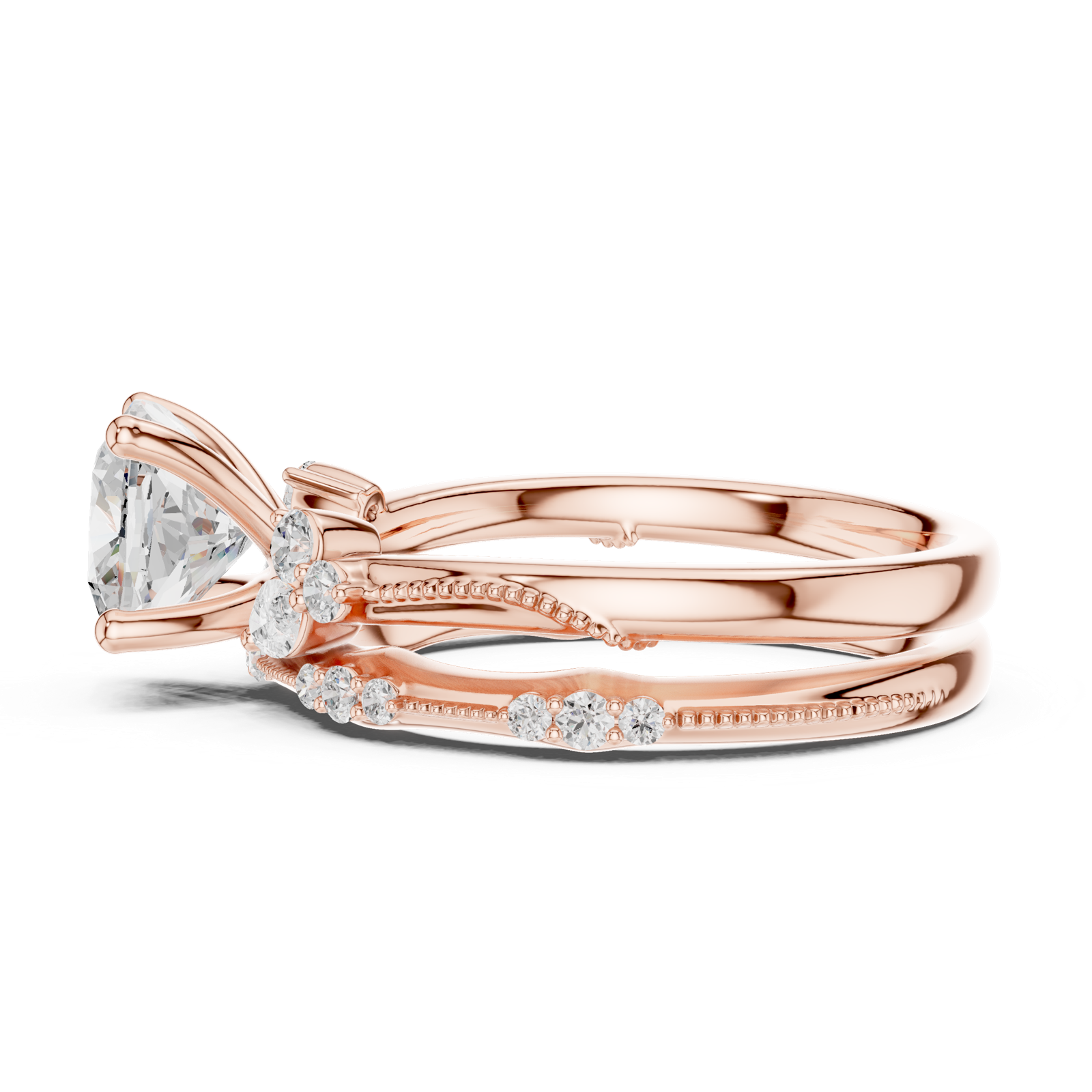 Gold Ring DDLR-299, Cushion center stone, Rose Gold, view 3