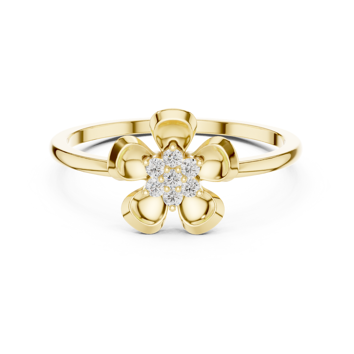 14K Solid Gold Lab Diamond Flower Cluster Ring, Yellow Gold