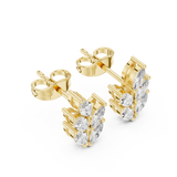 14K Solid Gold Lab Diamond Leaf Cluster Earrings, Yellow Gold, view 2