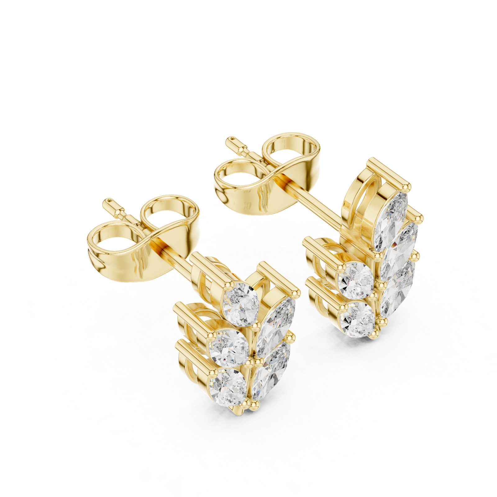 14K Solid Gold Lab Diamond Leaf Cluster Earrings, Yellow Gold, view 2