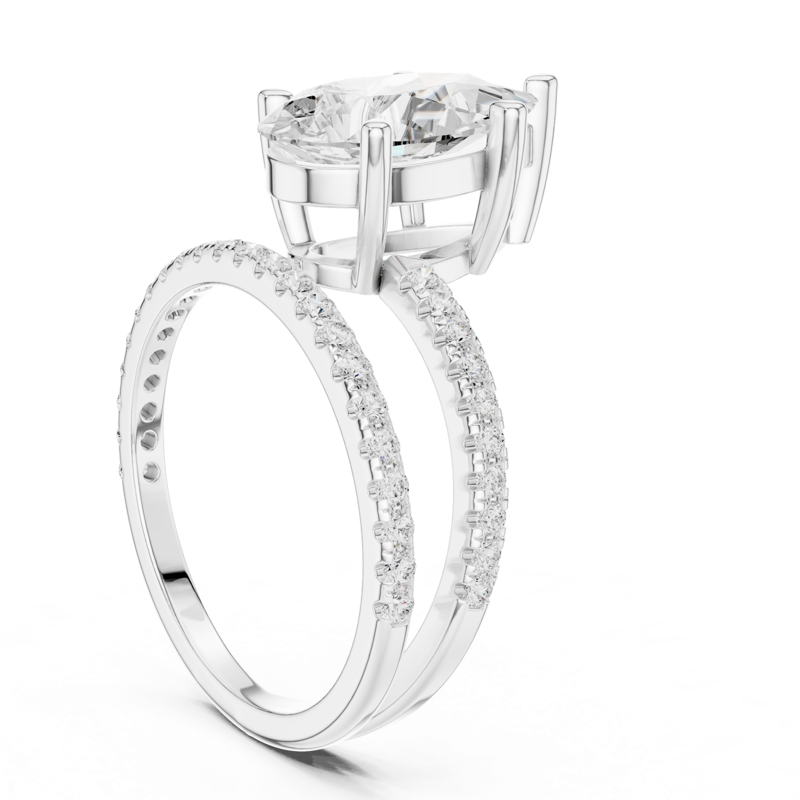Gold Jewelry L35-39, Pear center stone, White Gold, view 1