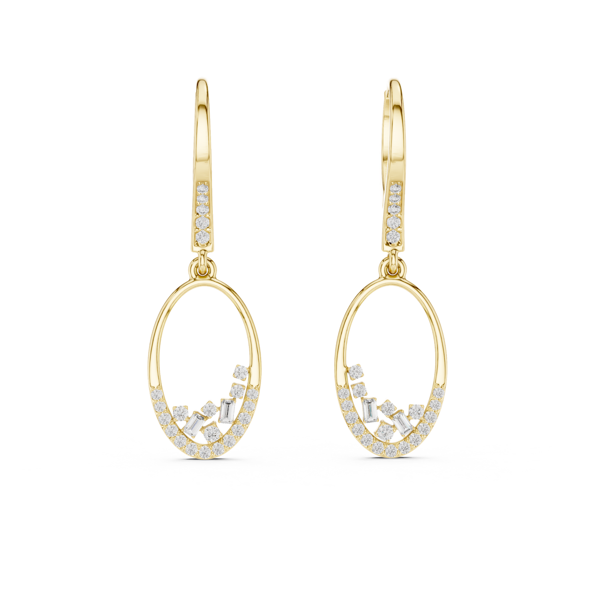 14K Solid Gold Lab Diamond Drop Earrings, Yellow Gold