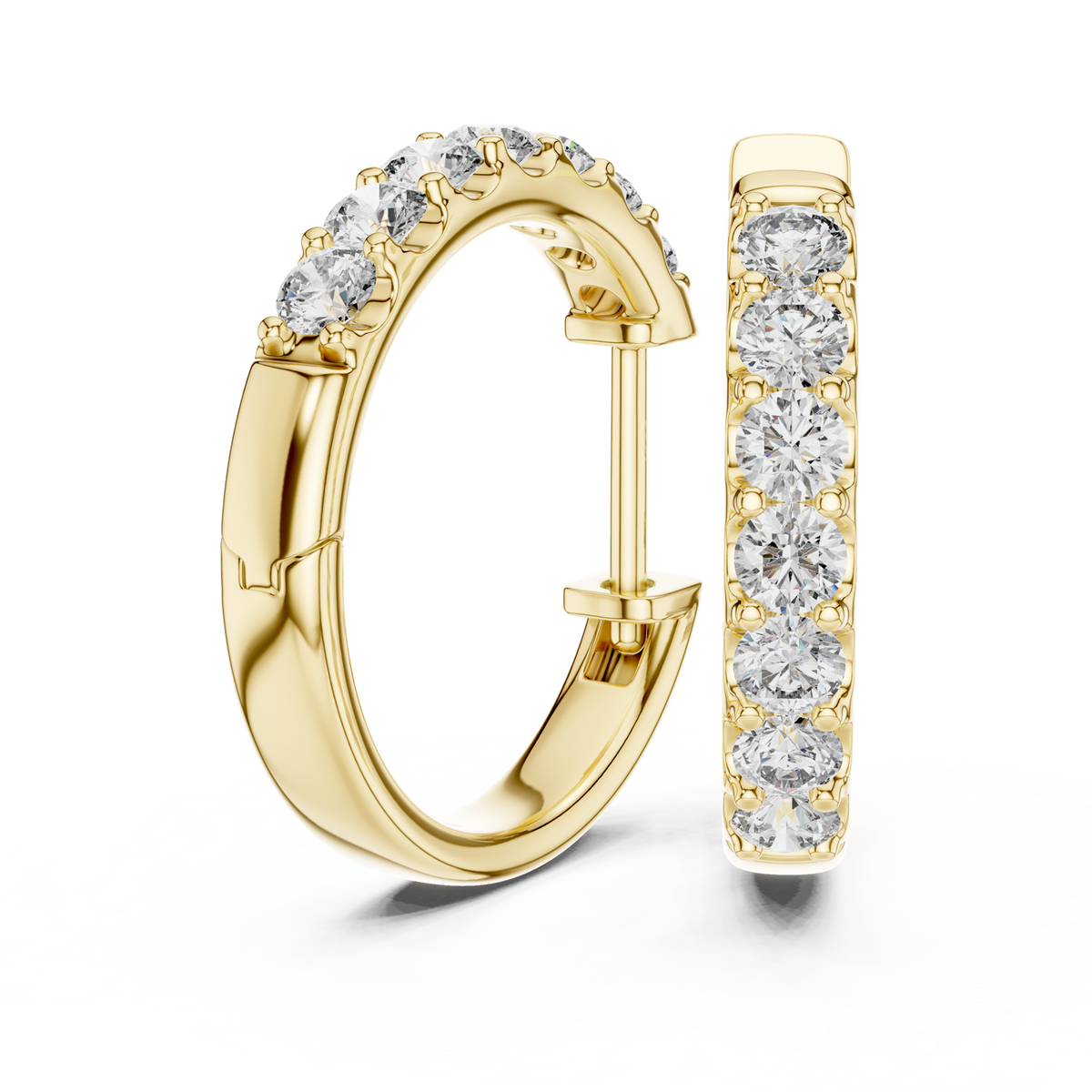 14K Solid Gold Lab Diamond Huggie Earrings, Yellow Gold, view 1
