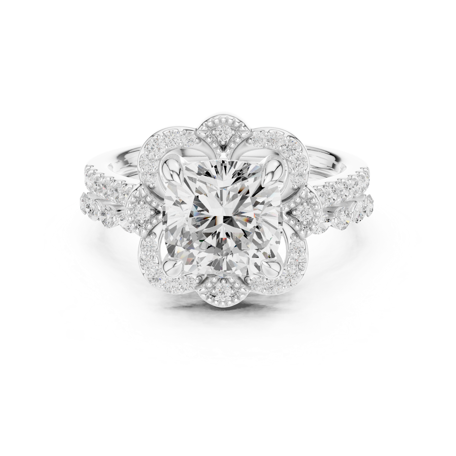 Gold Ring, Cushion center stone, White Gold, view 4
