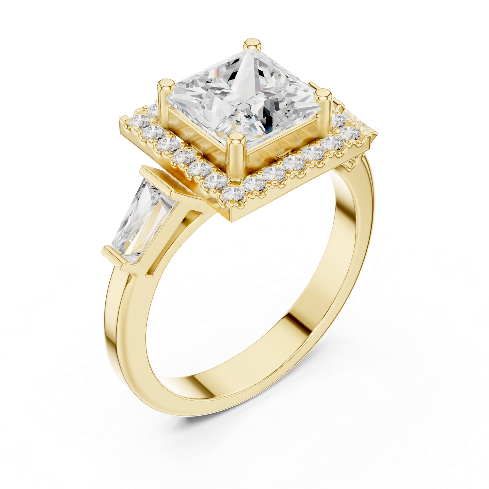 Gold Ring DDLR-342, Princess center stone, Yellow Gold, view 2