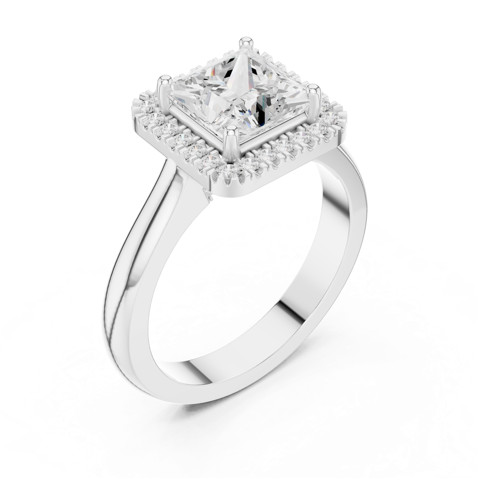 Gold Ring DDLR-338, Princess center stone, White Gold, view 2