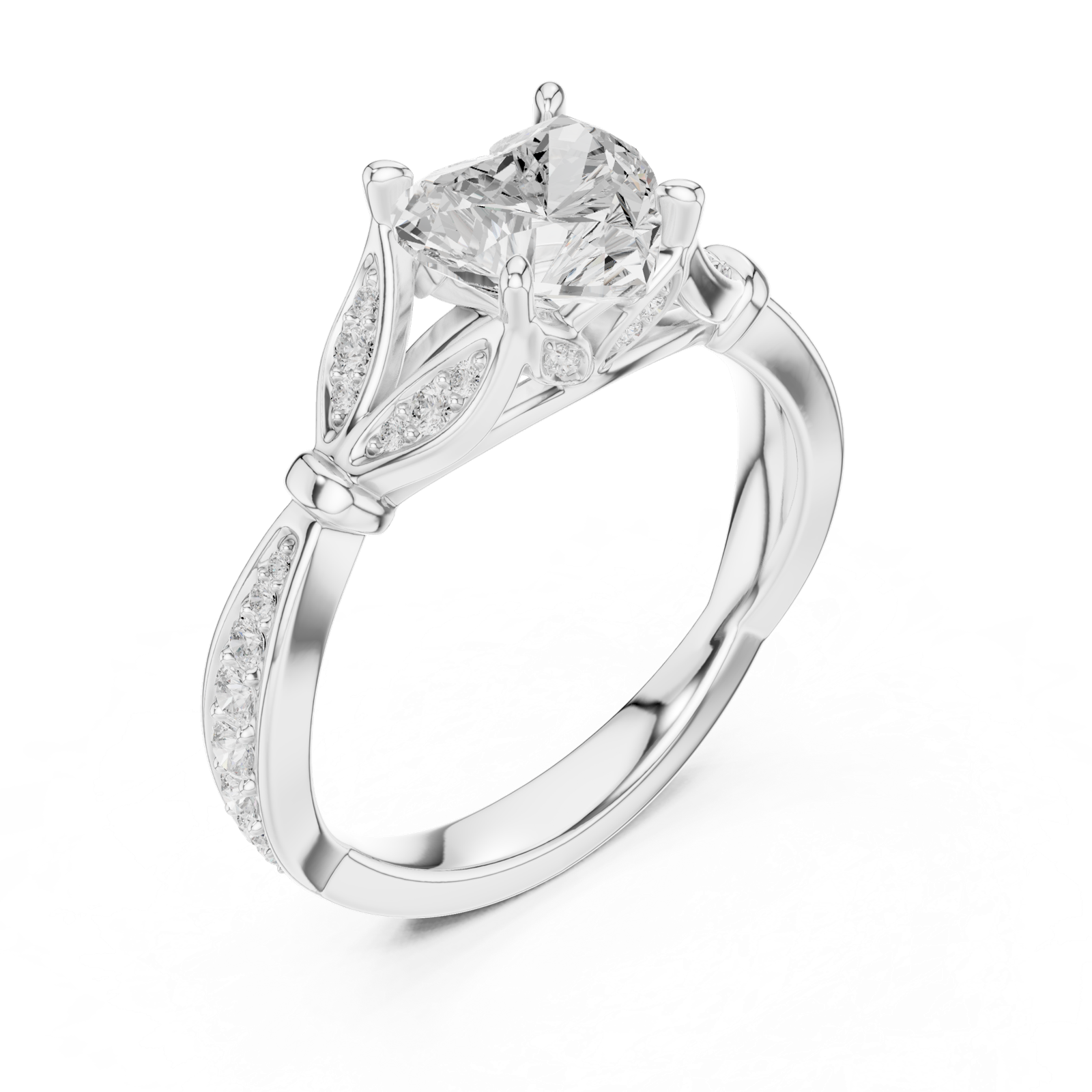 Gold Ring DDLR-257, Heart center stone, White Gold, view 2