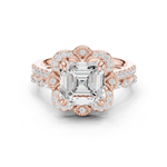 Gold Ring, Asscher center stone, Rose Gold