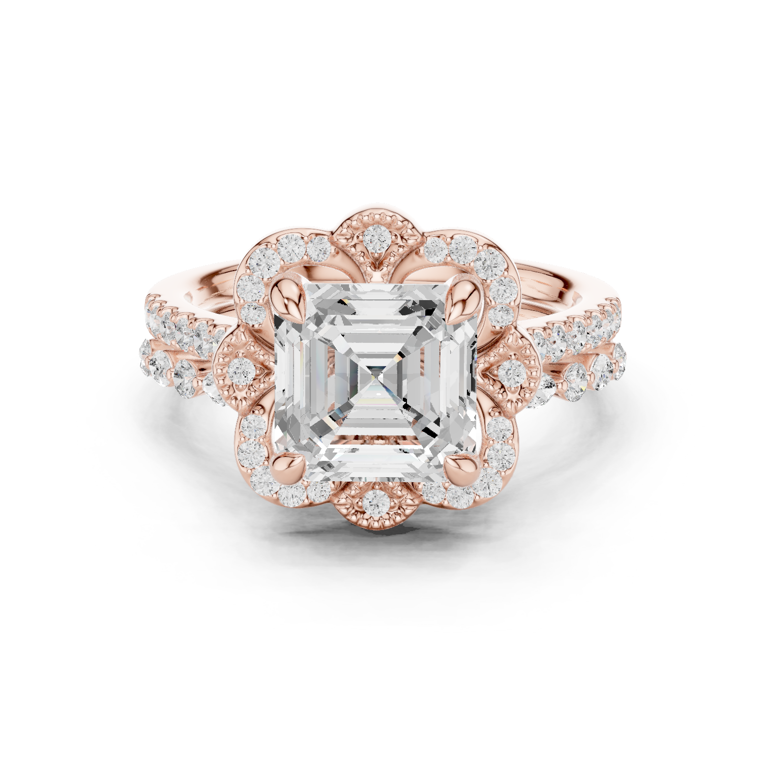 Gold Ring, Asscher center stone, Rose Gold