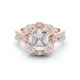 Gold Ring, Asscher center stone, Rose Gold