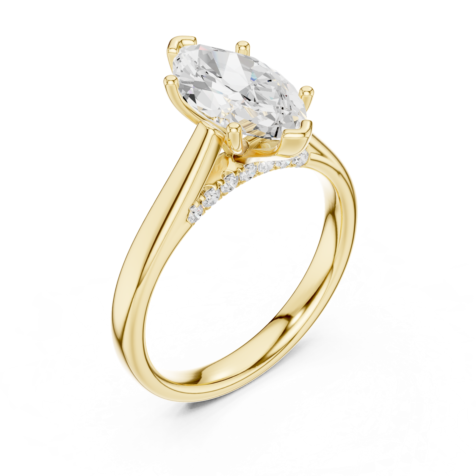 Gold Jewelry, Marquise center stone, Yellow Gold, view 2