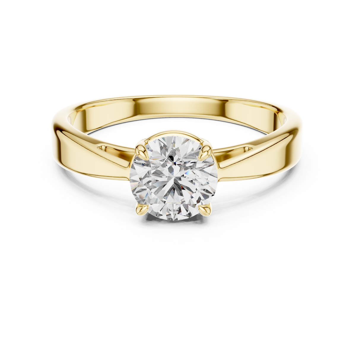 14K Solid Gold Lab Diamond Solitaire Ring, Yellow Gold