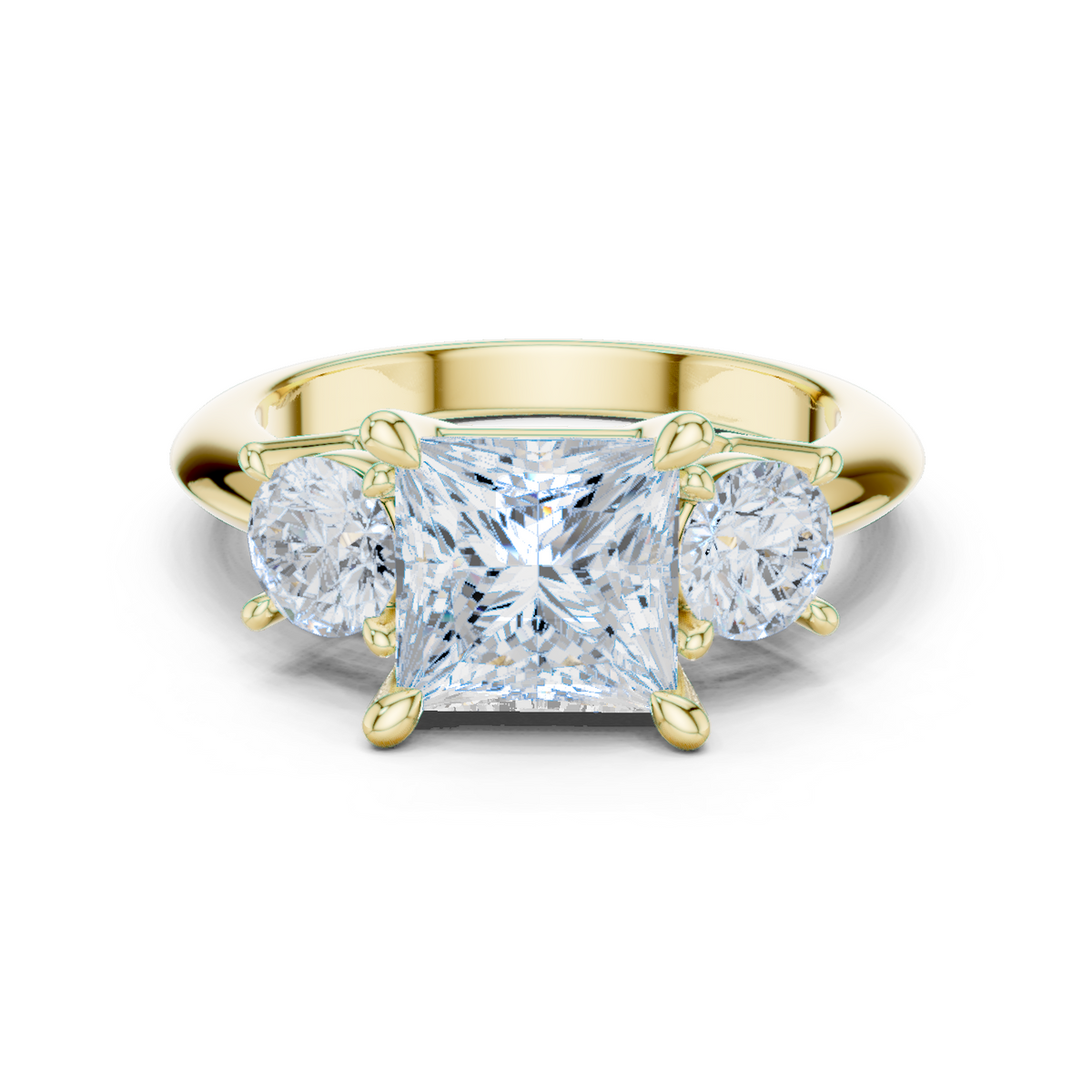 14K Solid Gold Lab Diamond Three-Stone Ring, Yellow Gold