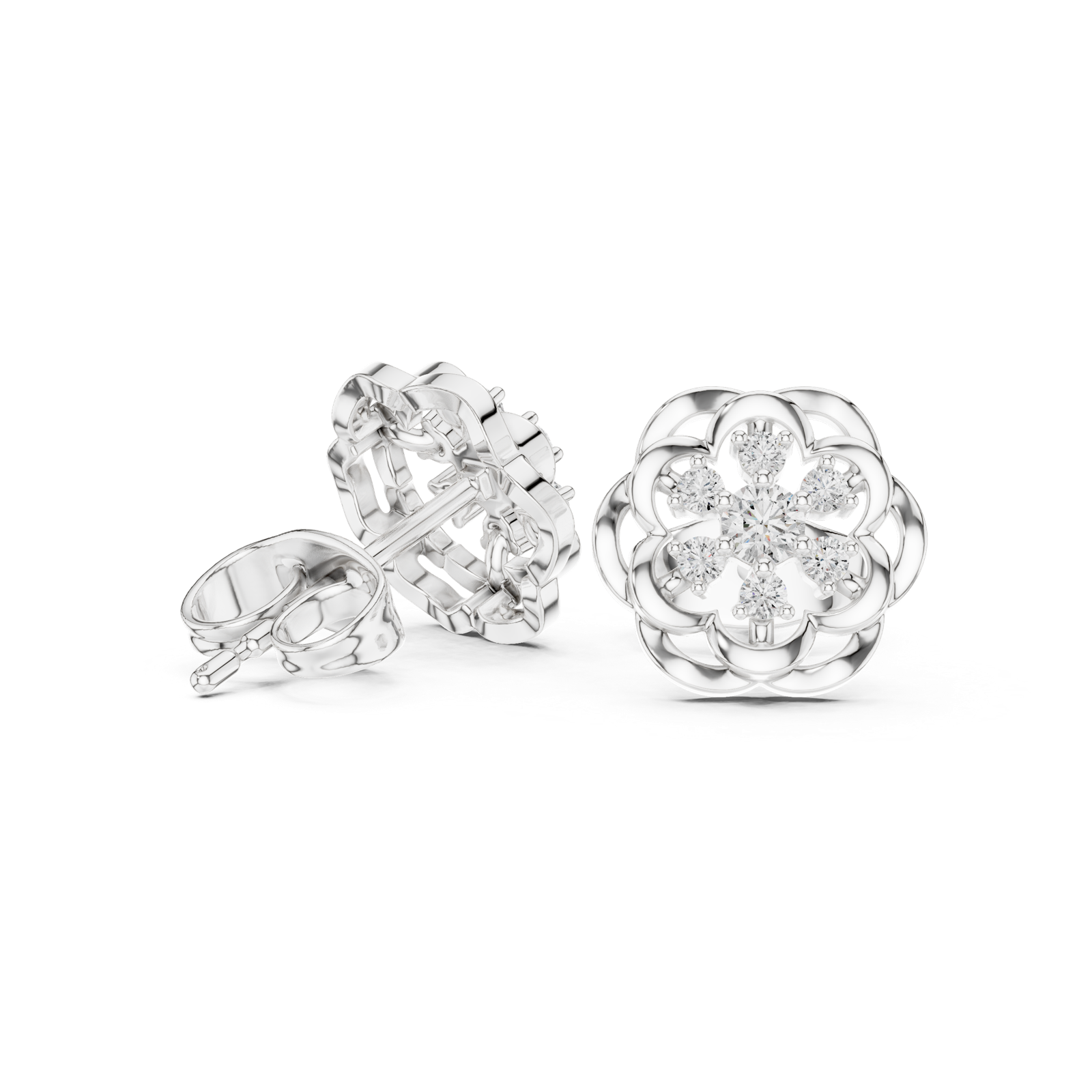 Gold Earrings 9-10073E, White Gold, view 1