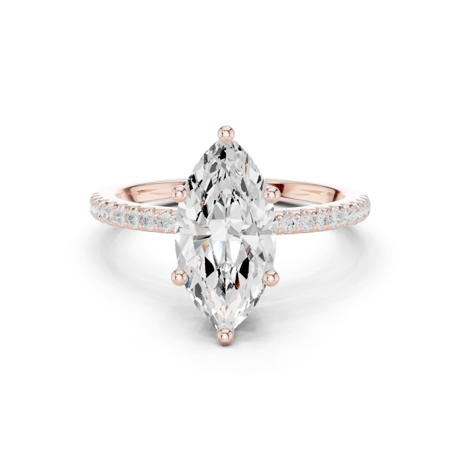 Gold Ring DDLR-177, Marquise center stone, Rose Gold
