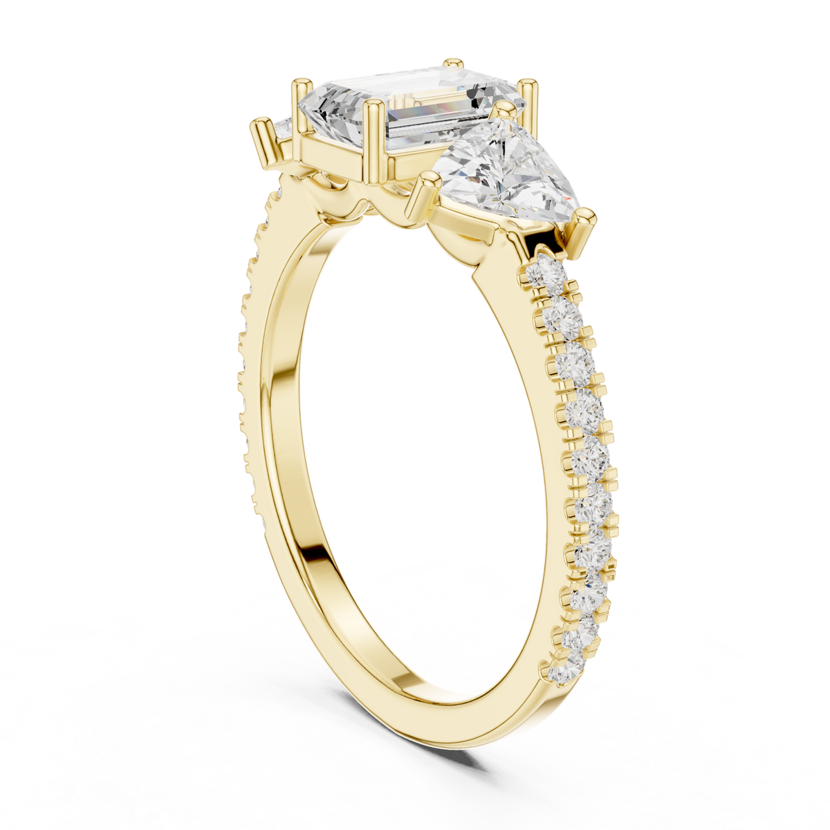 14K Solid Gold Lab Diamond Three-Stone Ring, Yellow Gold, view 1