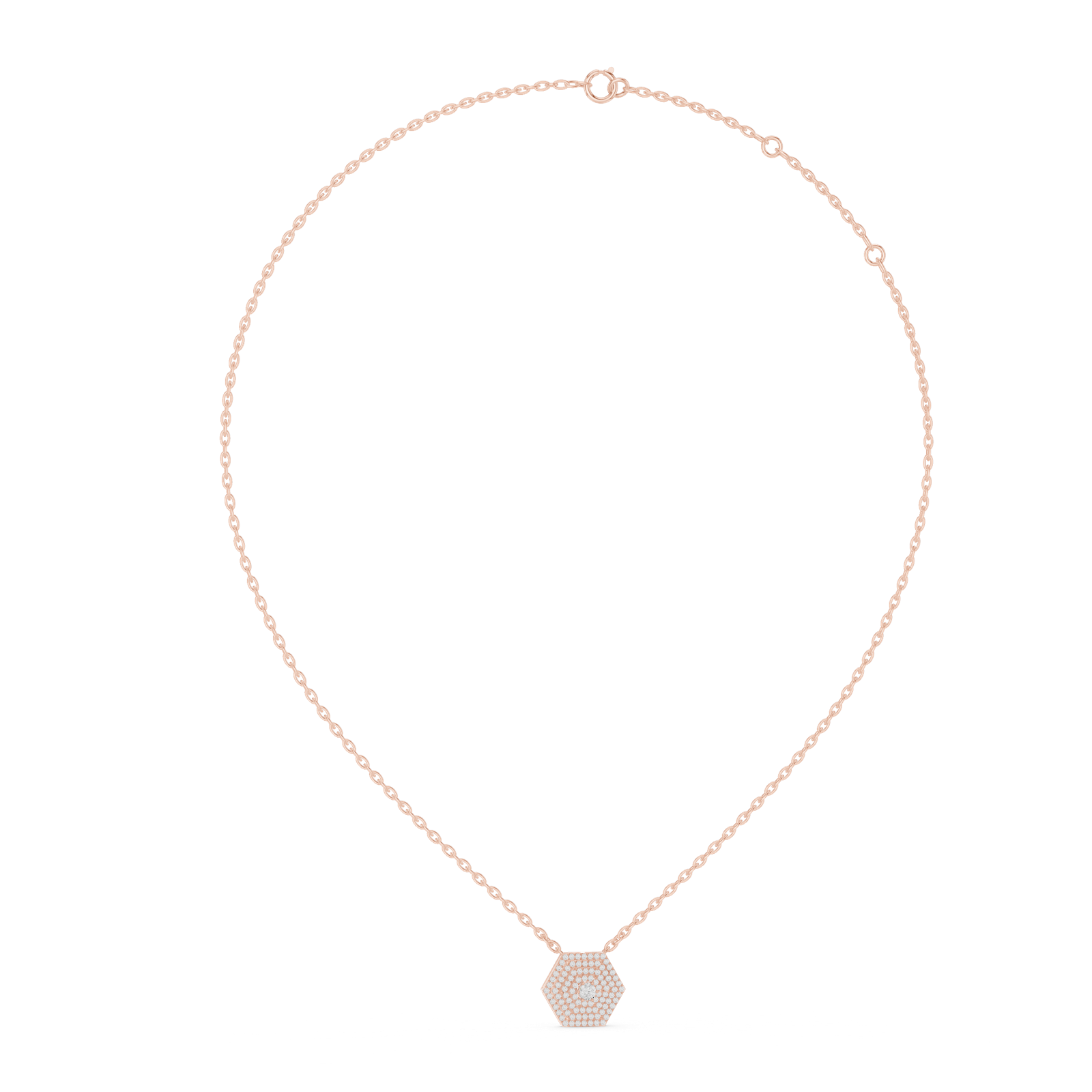 14K Solid Gold Lab Diamond Halo Pendant Necklace, Rose Gold, view 1