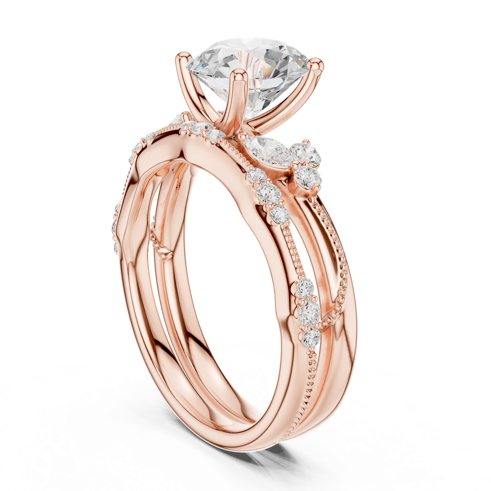 Gold Ring DDLR-299, Round center stone, Rose Gold, view 1