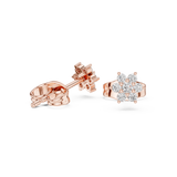 14K Solid Gold Lab Diamond Flower Cluster Earrings, Rose Gold, view 1