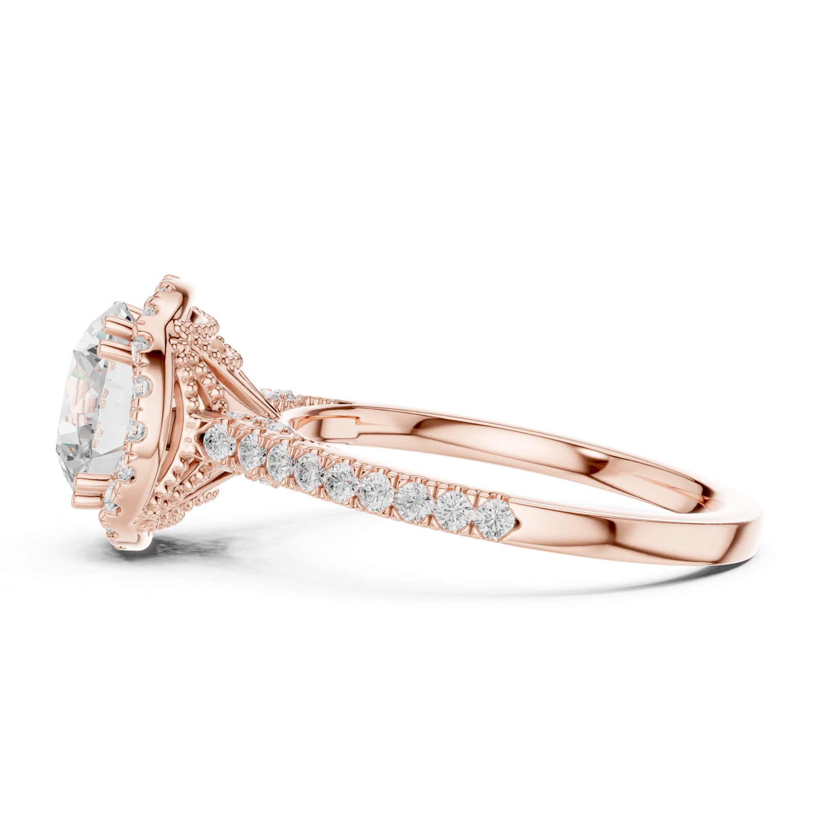 Gold Ring DDLR-255, Round center stone, Rose Gold, view 3