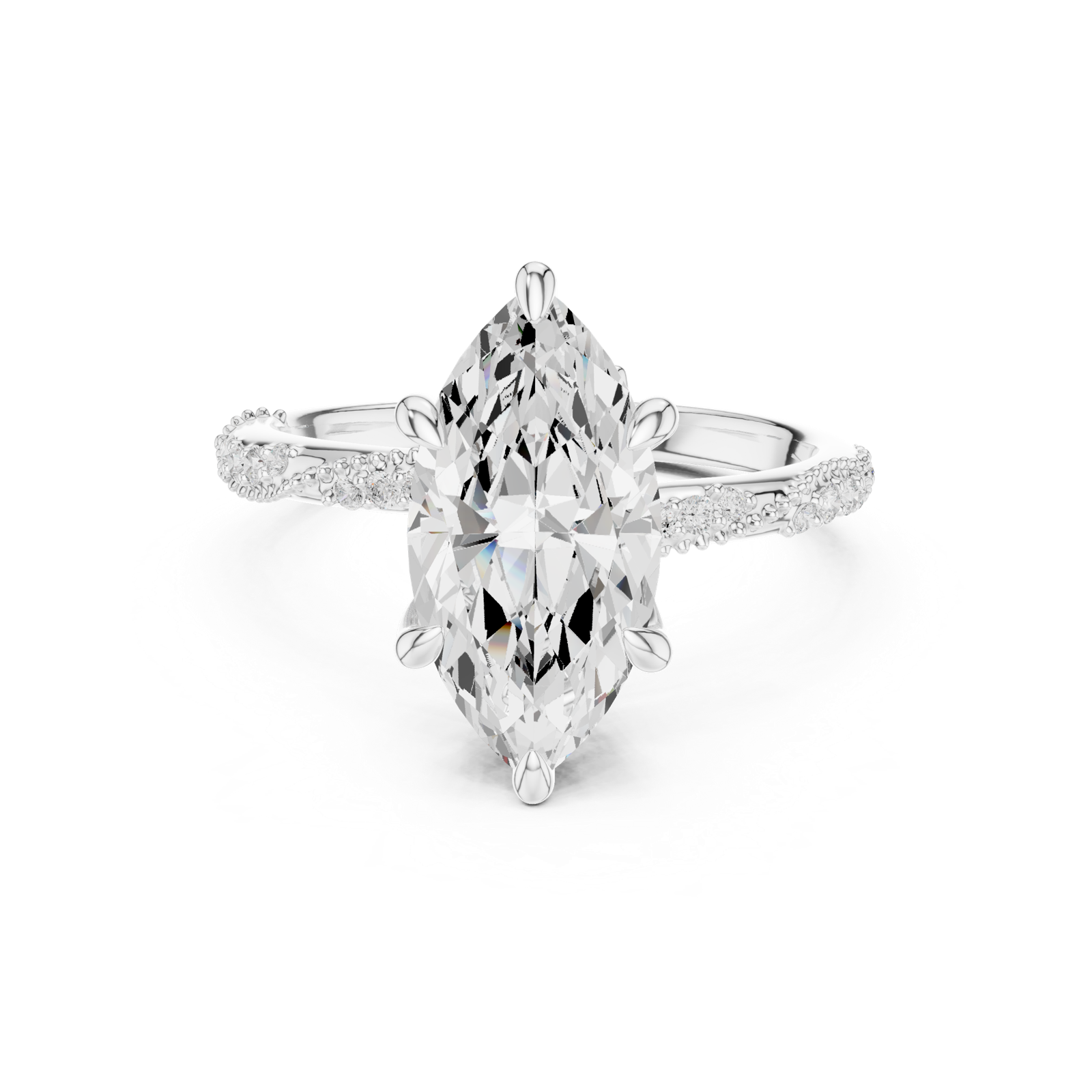 Gold Ring DDLR-167, Marquise center stone, White Gold, view 4